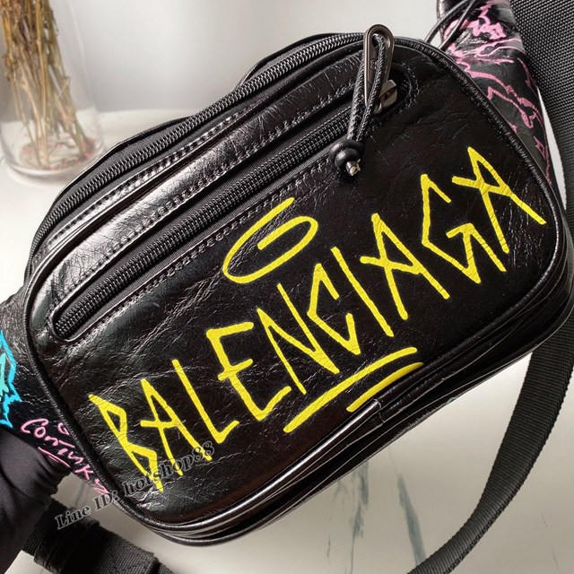 Balenciaga專櫃爆款男女腰包 巴黎世家經典原單進口香皮塗鴉腰包胸包 fyj1095